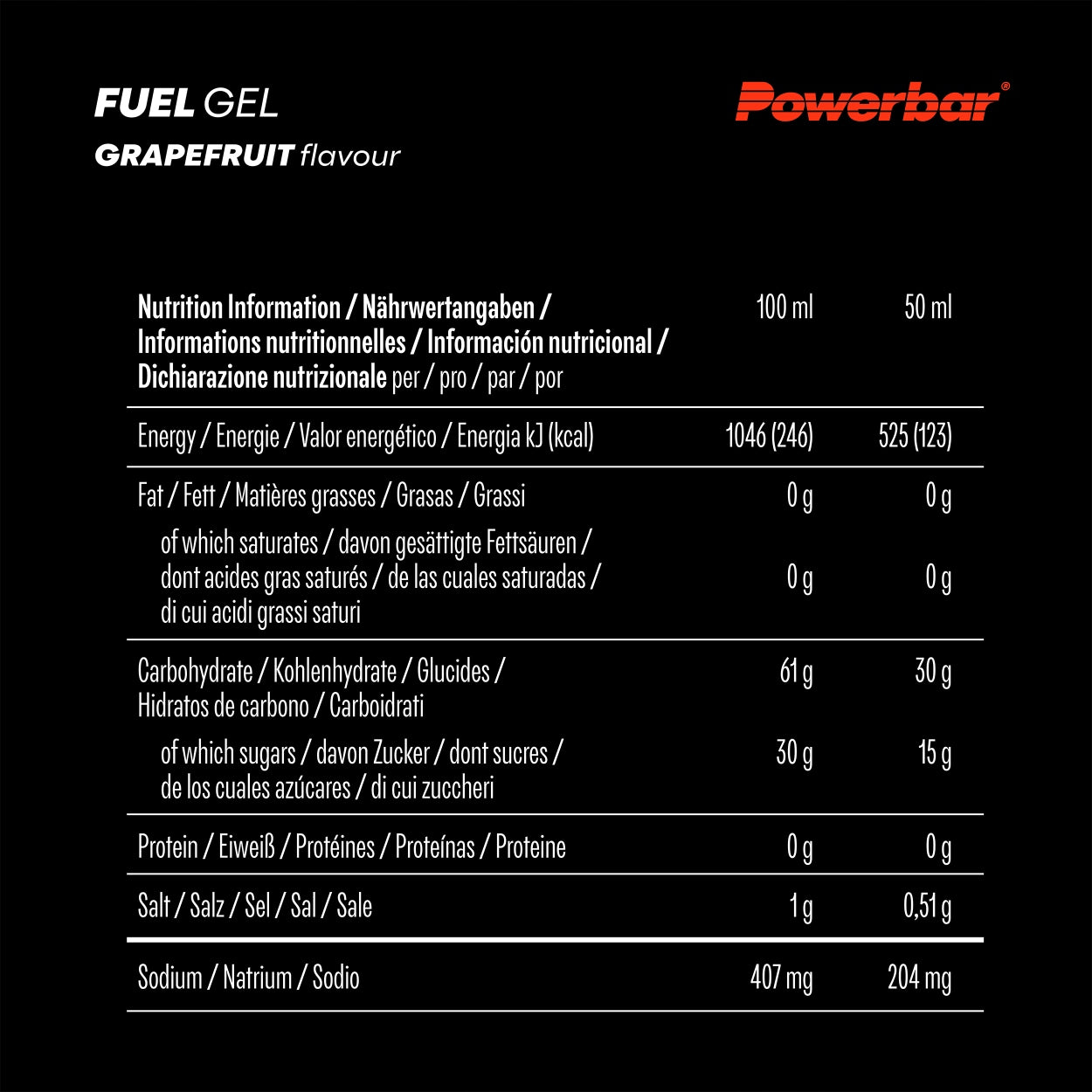 PowerBar Fuel Gel30 Grapefruit 50ml Energy Gel 30g Carbohydrates 1:0,8 Expiration date at least six months from the date of purchase