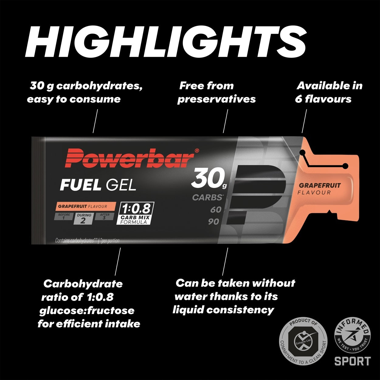 PowerBar Fuel Gel30 Grapefruit 50ml Energy Gel 30g Carbohydrates 1:0,8 Packaging status original