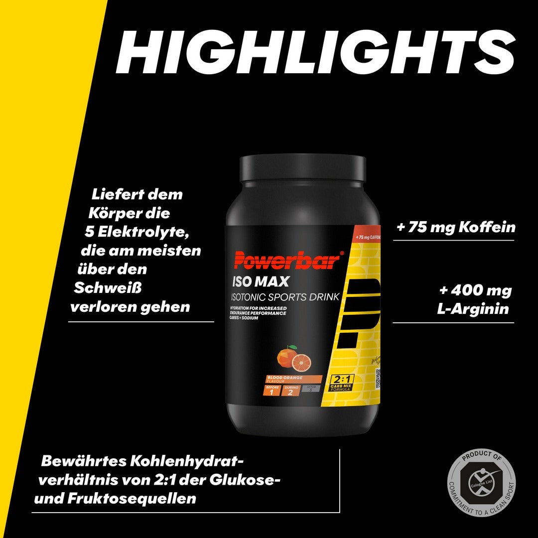 PowerBar Isomax Sports Drink Isotonic Powder 1200g Orange with Caffeine Brand PowerBar