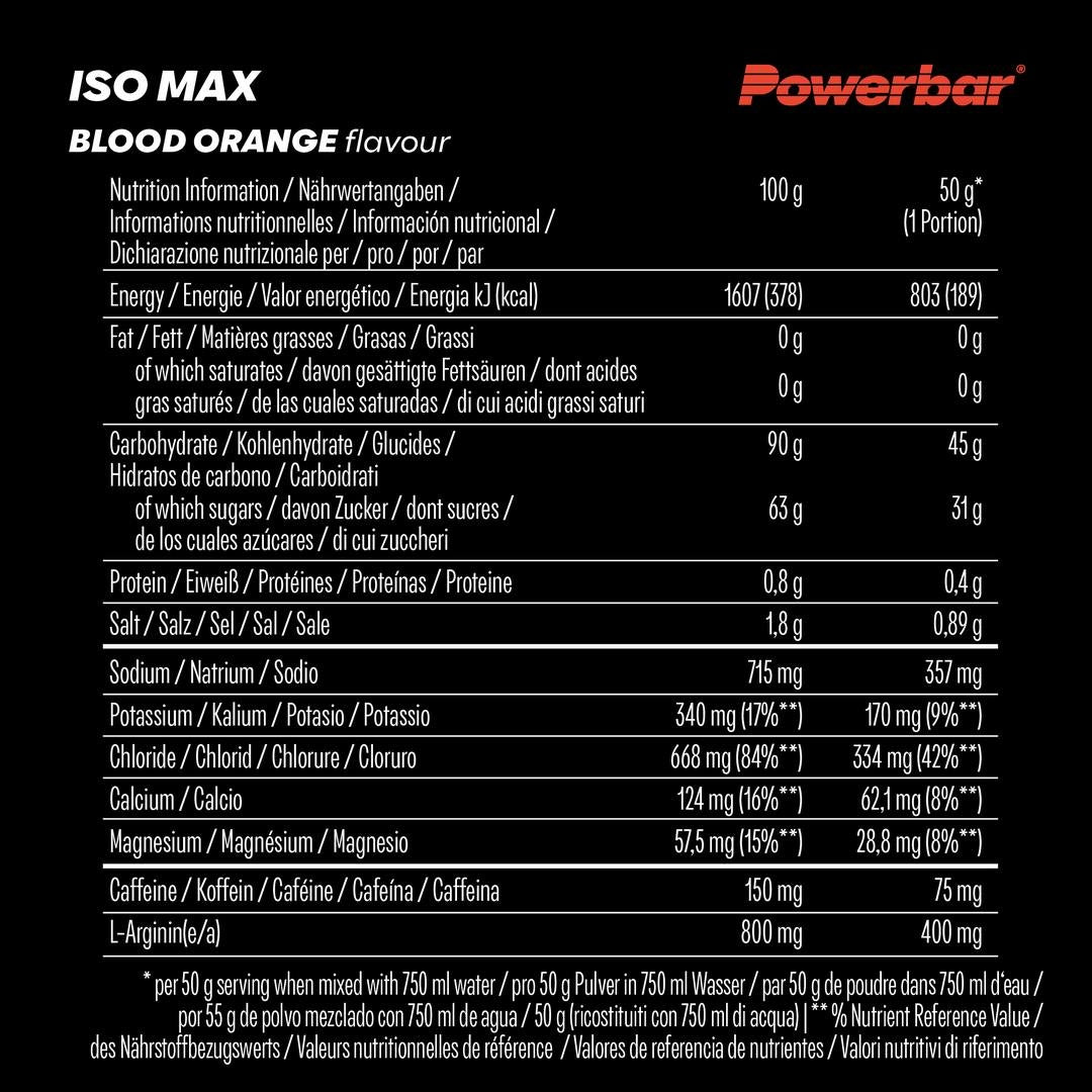 PowerBar Isomax Sports Drink Isotonic Powder 1200g Orange with Caffeine Expiration date at least 3 months from the date of purchase