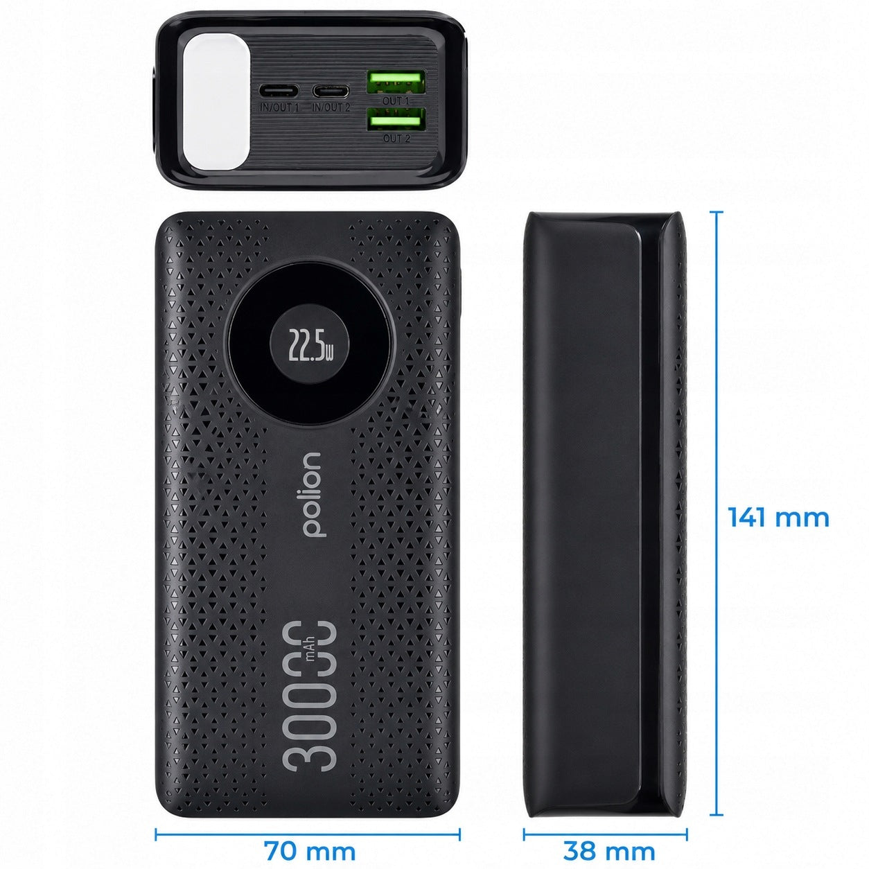 Powerbank POLION Fast Charging 22.5W 30000mAh USB-C USB-A PD3.0 QC3.0 Battery capacity 30000 mAh