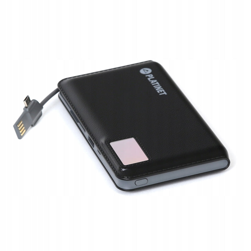 Universeller tragbarer Akku Platinet (PMPB12PLB) 12000 mAh, LCD + 2 x USB, 5V/2,1A, schwarzes Lederfinish 