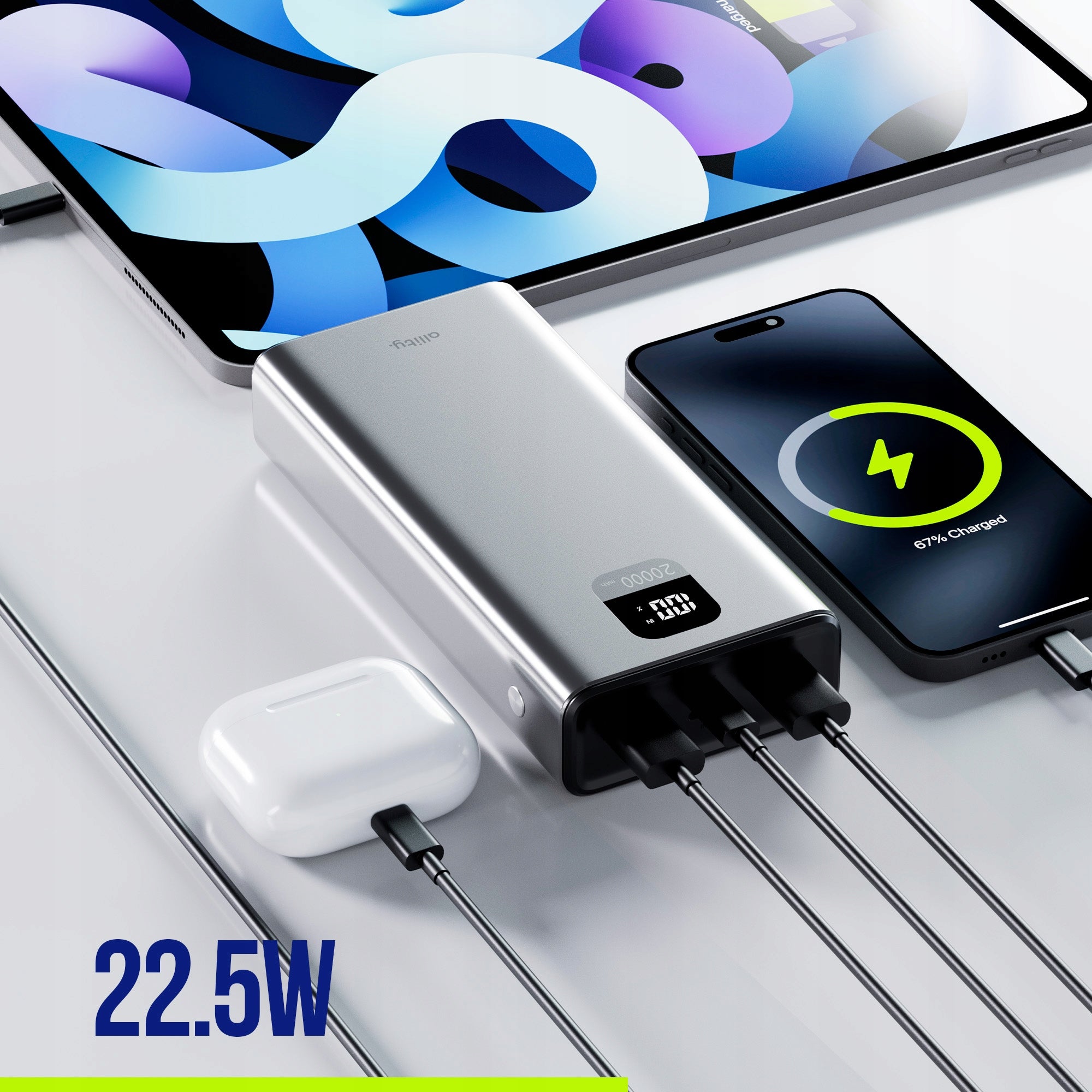 Powerbank Power bank 22,5W 20000mAh ALUMINUM USB-C 2x USB-A Fast +CABLE Packaging status original