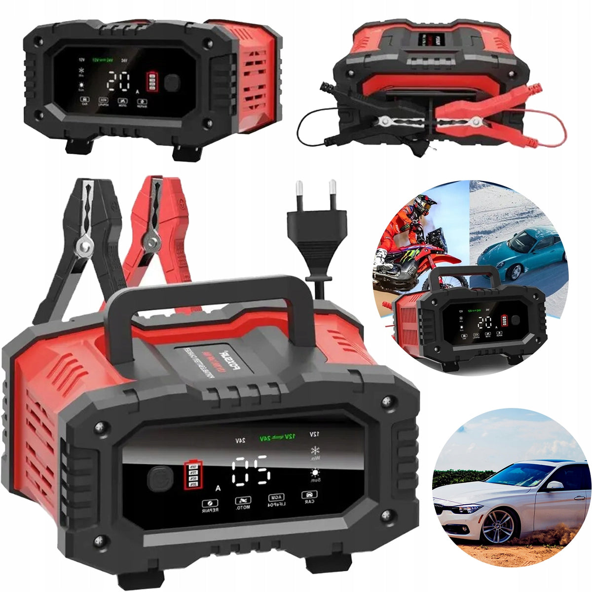 Powerful 20A 12V/24V BATTERY CHARGER LCD Multipurpose RECTIFIER