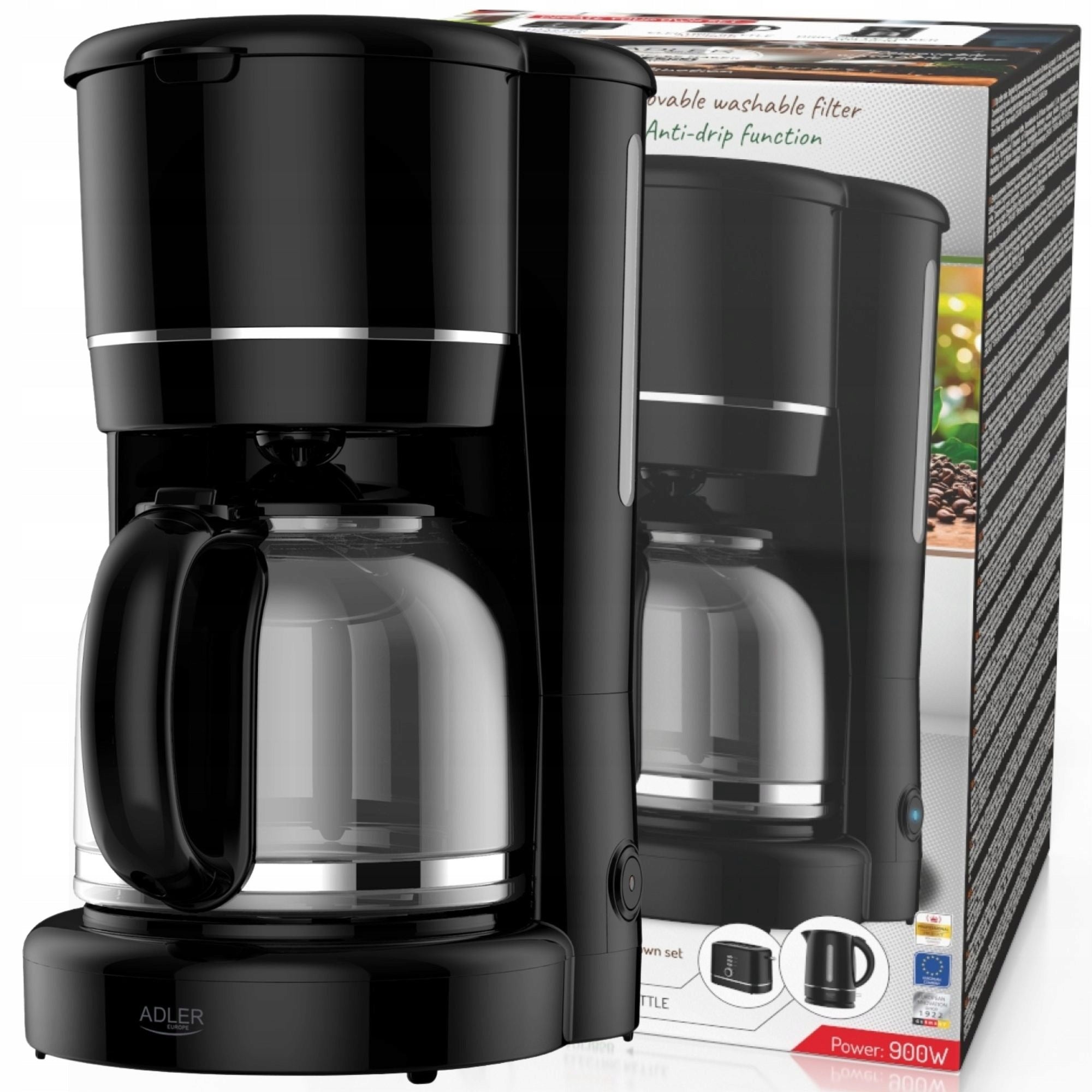 Powerful 900W Overflow Coffee Maker Jug 1,5L Heat Support