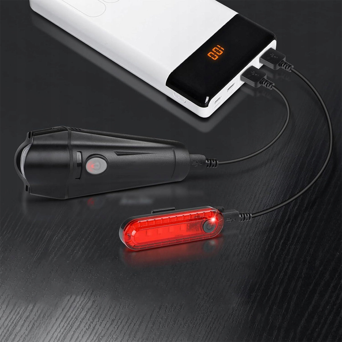 Powerful BICYCLE LIGHT LED Light Front REAR Flashlight 2000mAh BICYCLE SET Color black