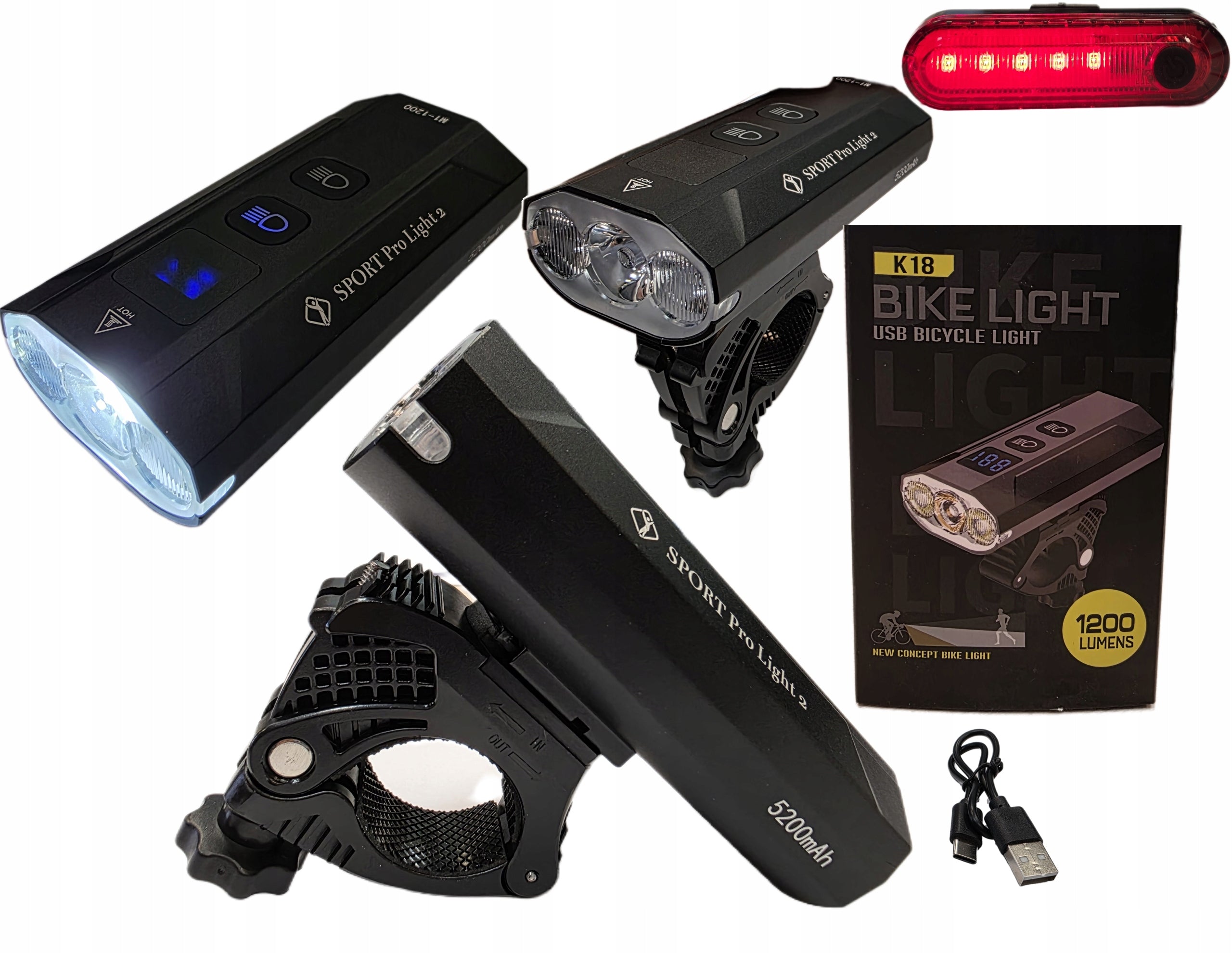 Powerful BICYCLE LIGHT LED light 1200 front rear POWERBANK 5200mA USB ALU Manufacturer code mocna latarka rowerowa aluminium ładowanie c