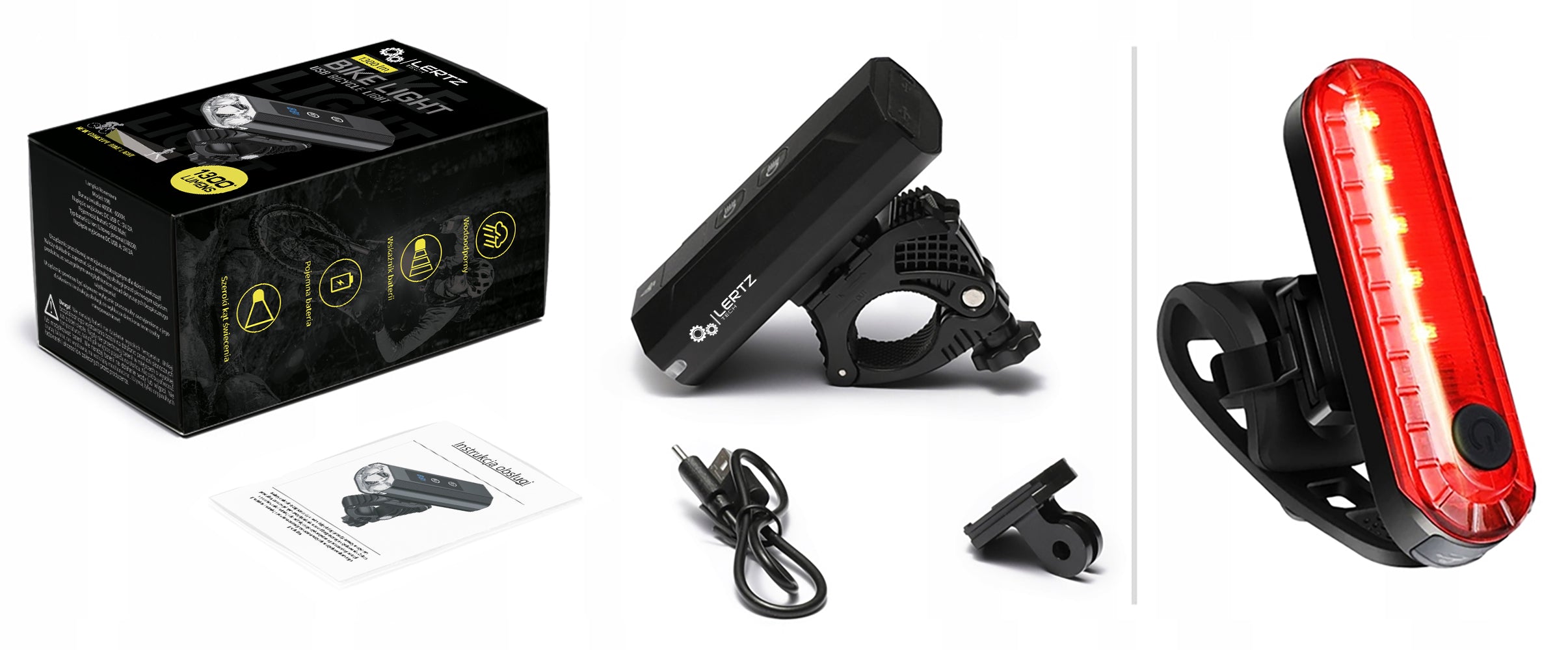 Powerful BICYCLE LIGHT LED light 1300lm flashlight 5600mA FRONT REAR POWERBANK Packaging status original