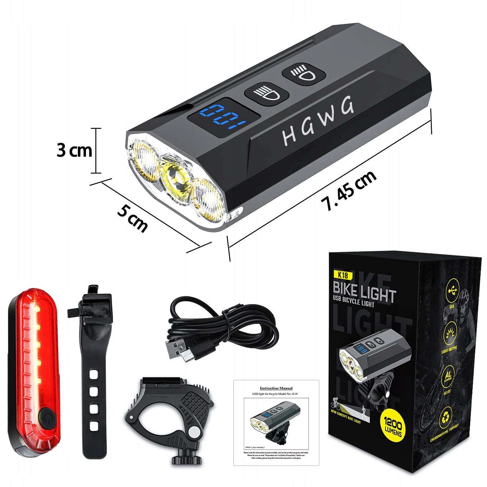 Powerful BICYCLE LIGHT LED light front + rear 1200lm flashlight 5200mAh BICYCLE EAN (GTIN) 6977755401557