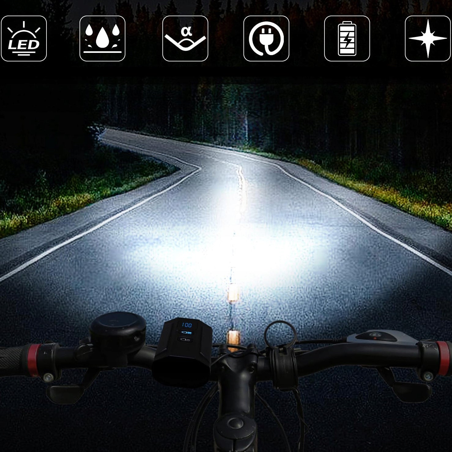 Powerful BICYCLE LIGHT LED light front + rear 1200lm flashlight 5200mAh BICYCLE Manufacturer code 1200lm latarka 5200mAh