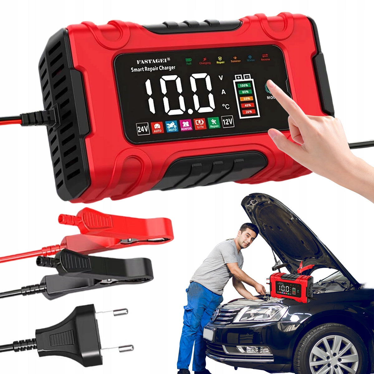 Powerful Car Rectifier LCD Battery Charger 24V 12V 10A AUTOMATIC