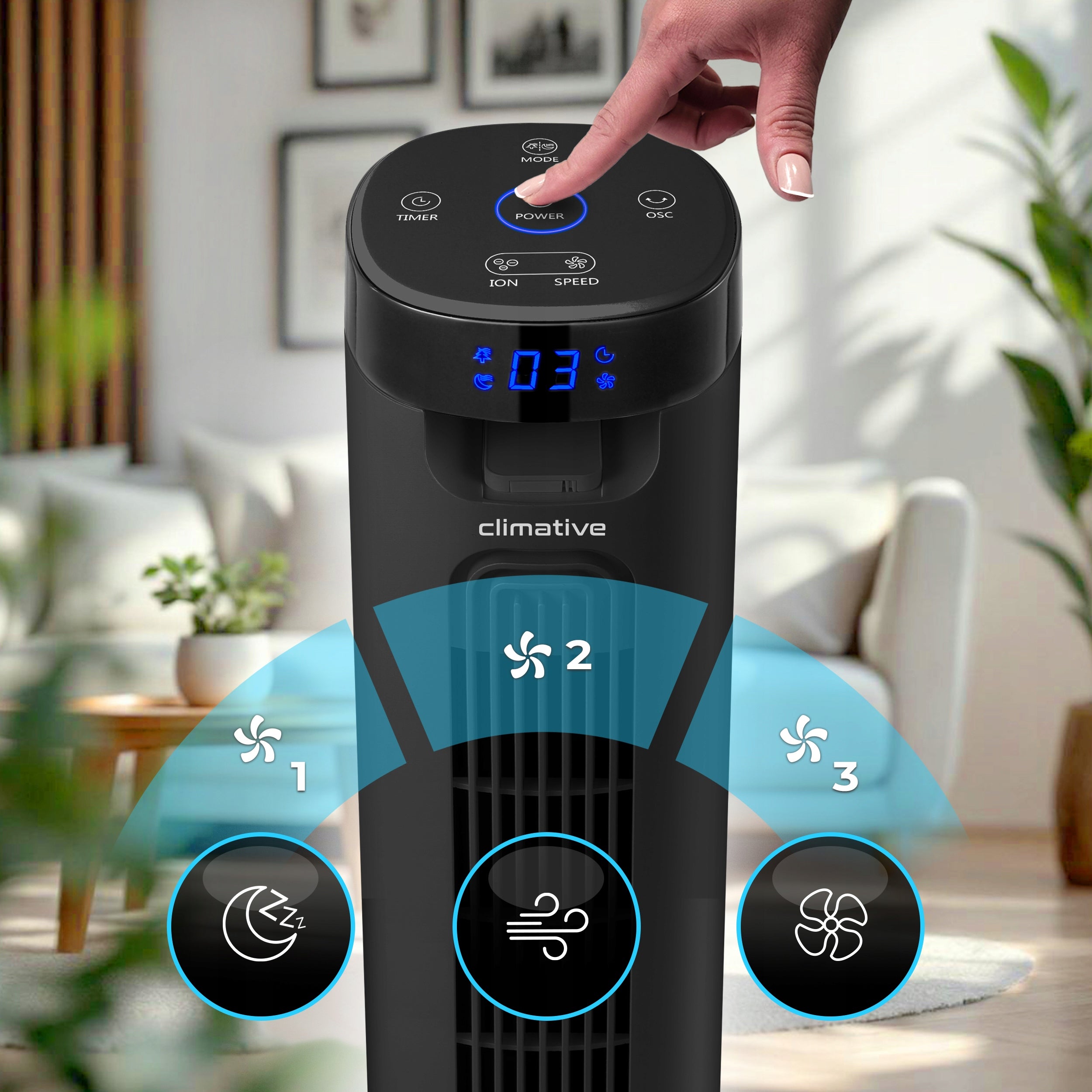 Powerful Column Fan Windmill Standing Ionization AROMA 117 cm Fresh XXL Dominant color black