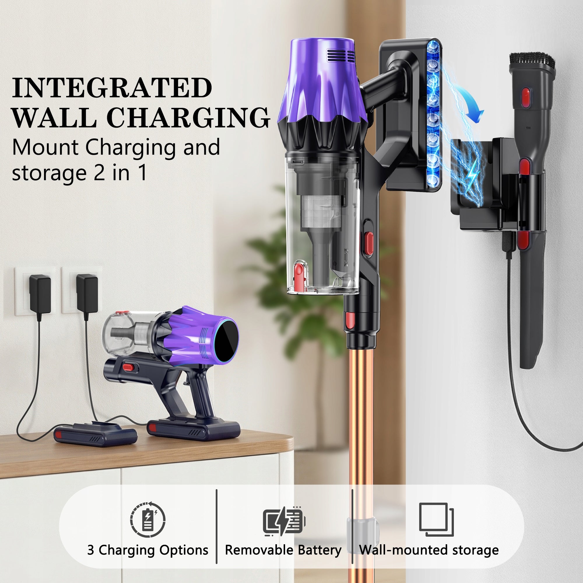 Powerful Cordless Vertical Vacuum Cleaners Blossom V20 650W 55000PA Power supply rechargeable battery