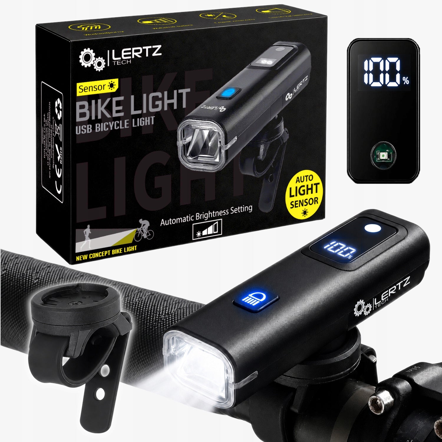 Powerful FRONT LED BICYCLE LIGHT 5000K Flashlight SENSOR LIGHT SENSOR