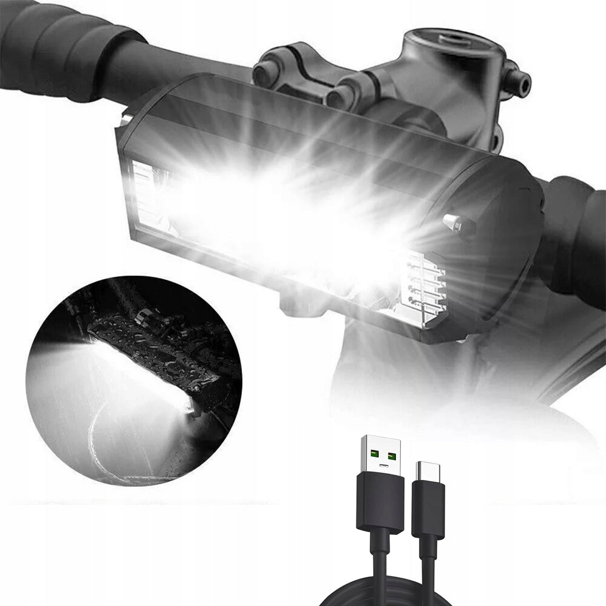 Powerful Front LED Bike Light 900 lm, IPX5, 2000mAh, USB-C