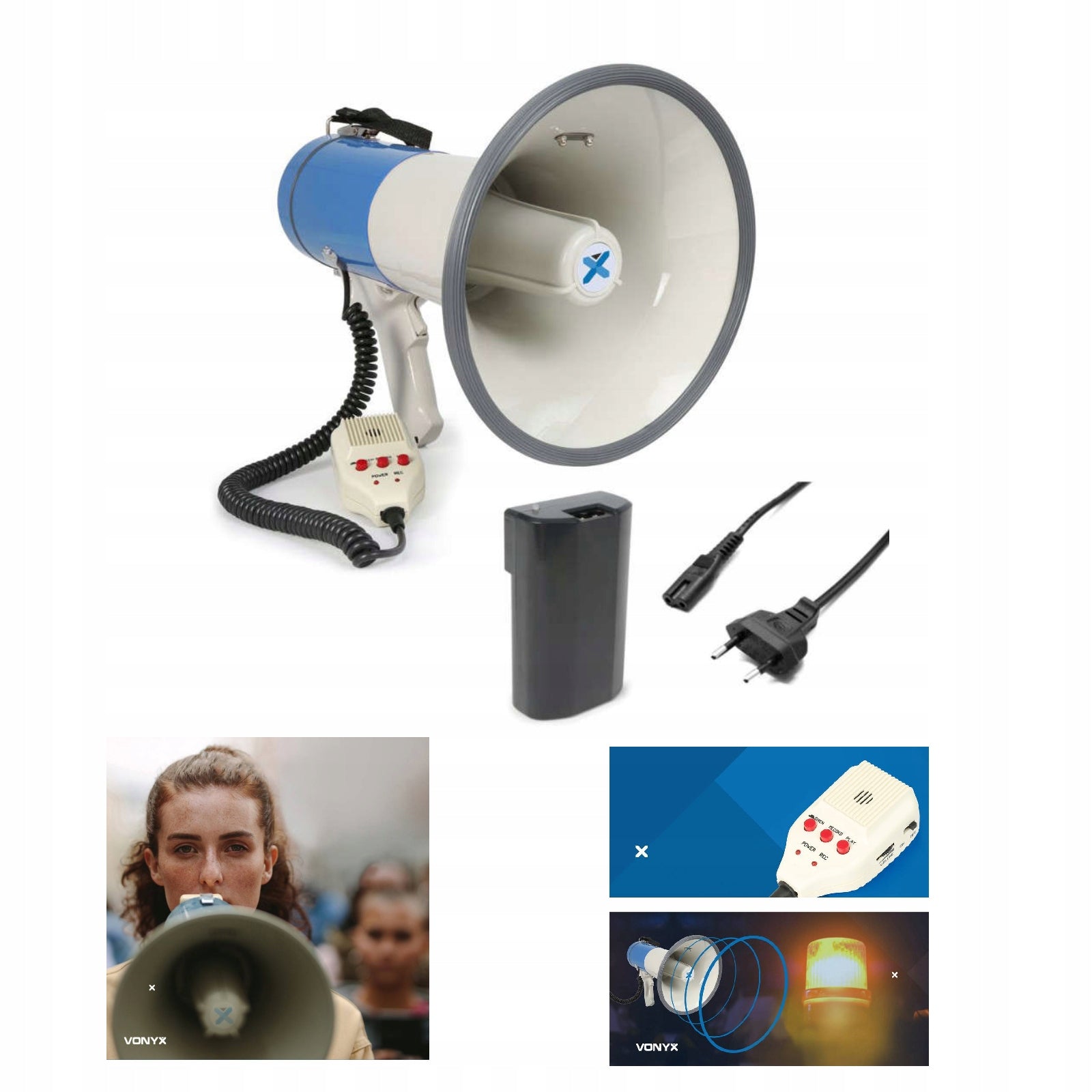 Powerful Large Megaphone with 65W USB MP3 AUX Battery