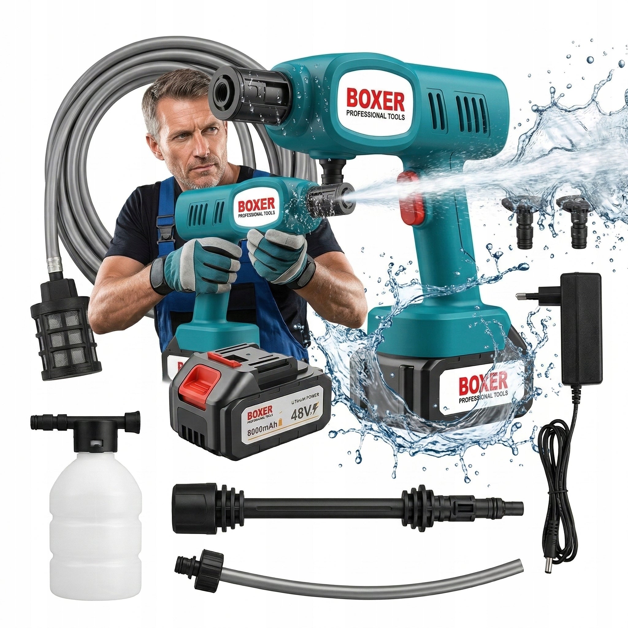 Powerful Pressure Washer Wireless 36V 60 Bar 2x Batteries 4000Mah Set