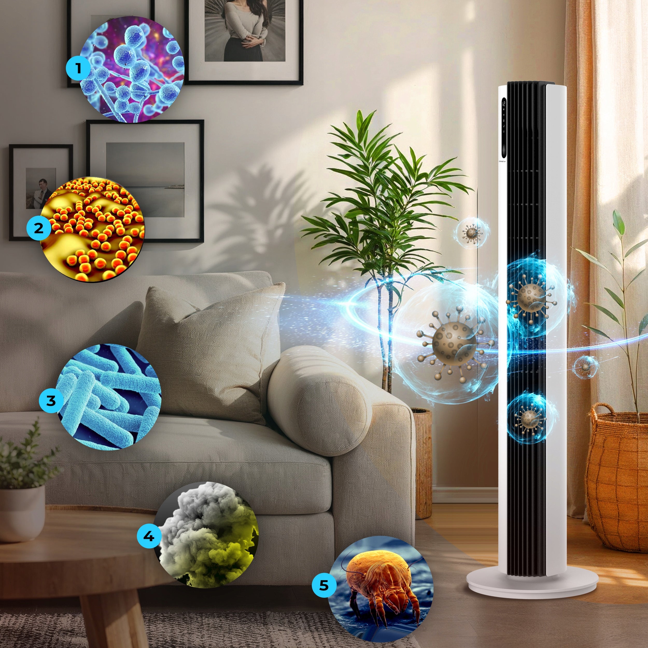 Powerful Quiet Column Fan 12 Power Levels Pure Plasma Ionization XXL Dominant color white