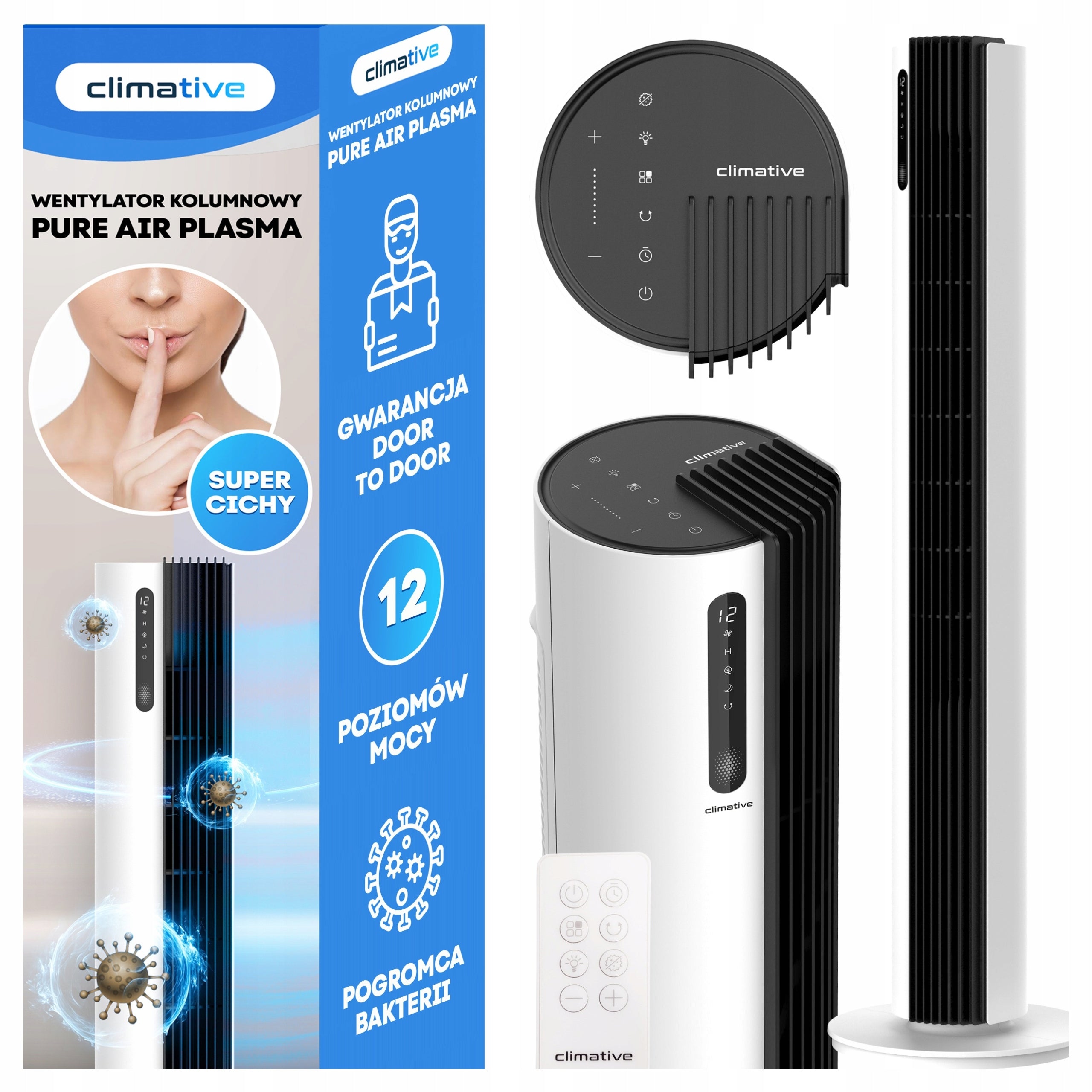 Powerful Quiet Column Fan 12 Power Levels Pure Plasma Ionization XXL