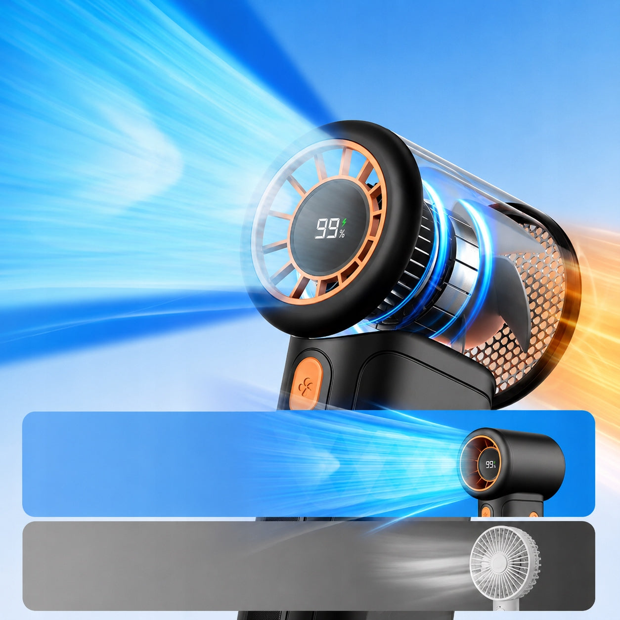 Powerful USB 15000RPM Mini Fan Handheld Cooling 10000mAh Manufacturer code Mini wentylator wiatrak Warmco H3 czarny