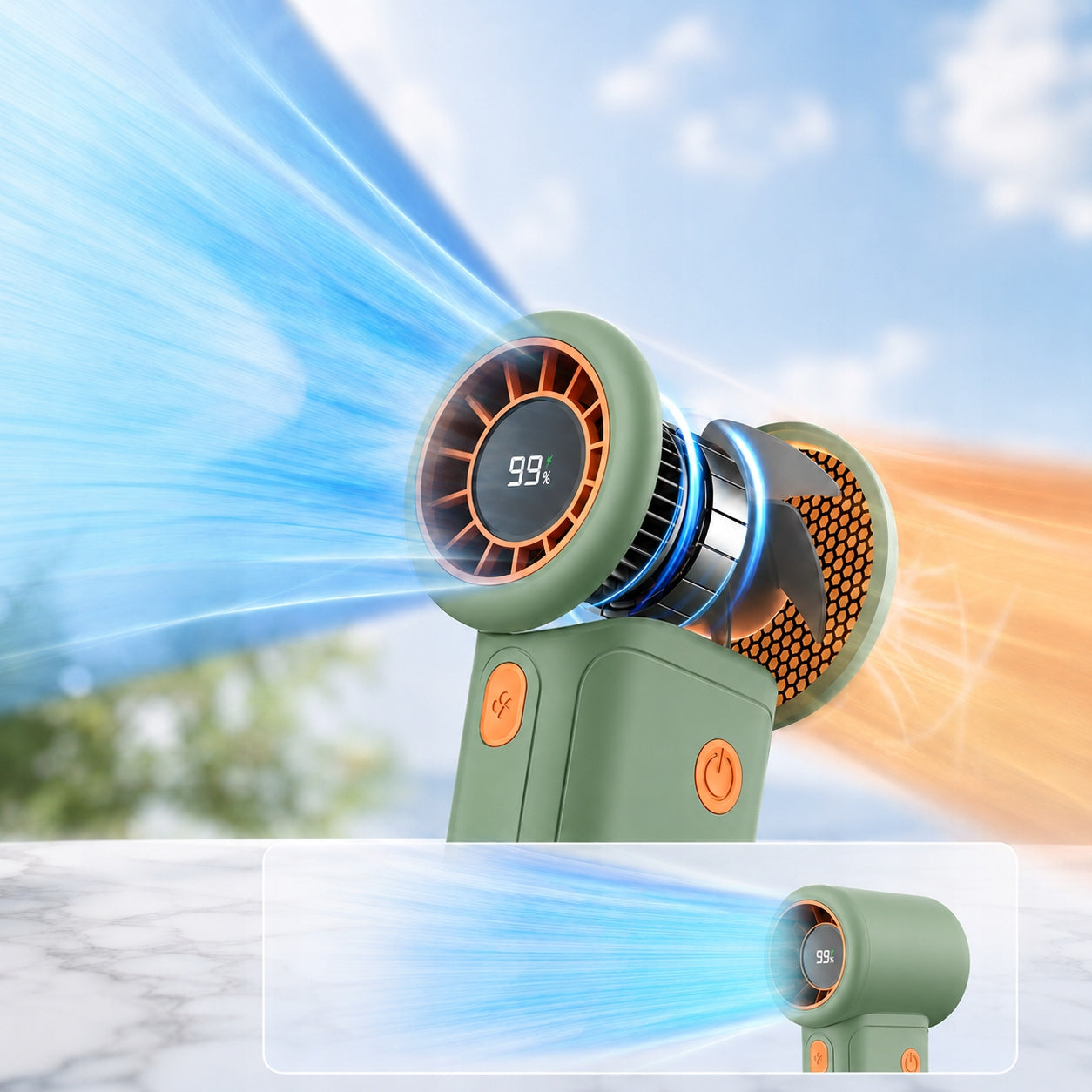 Powerful USB 15000RPM Mini Fan Handheld Cooling 10000mAh Manufacturer code Mini wentylator wiatrak Warmco H3 zielony