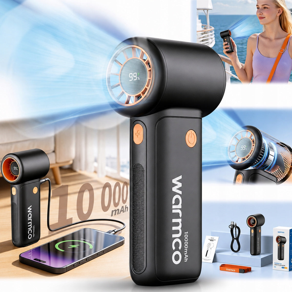 Powerful USB 15000RPM Mini Fan Handheld Cooling 10000mAh