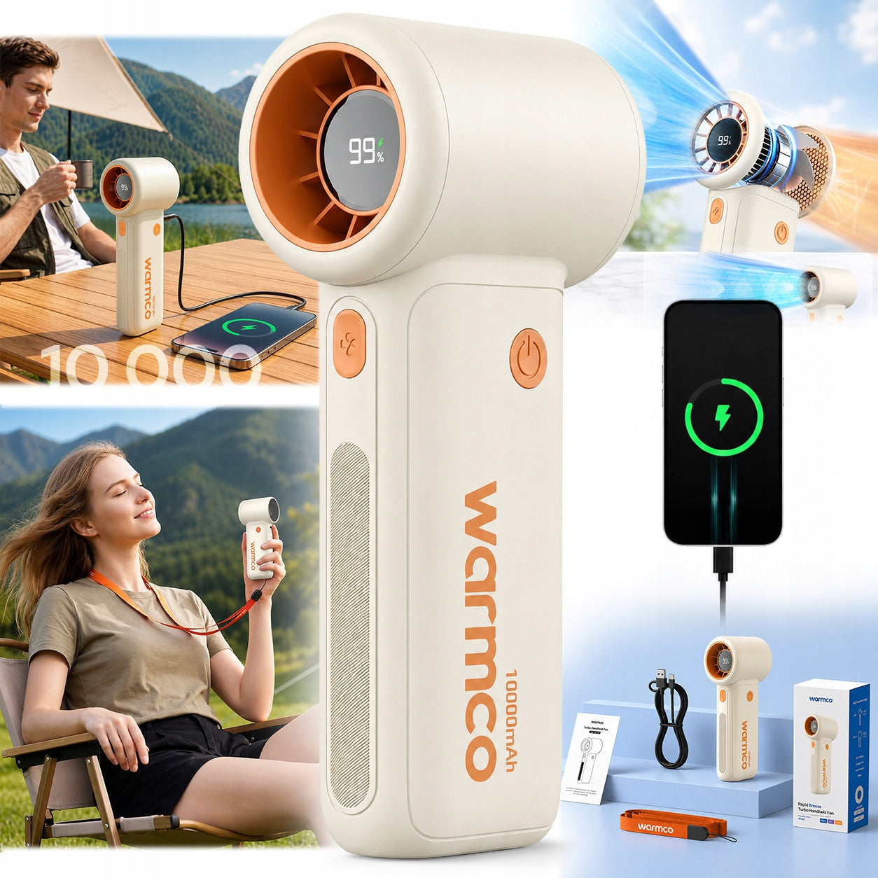 Powerful USB 15000RPM Mini Fan Handheld Cooling 10000mAh