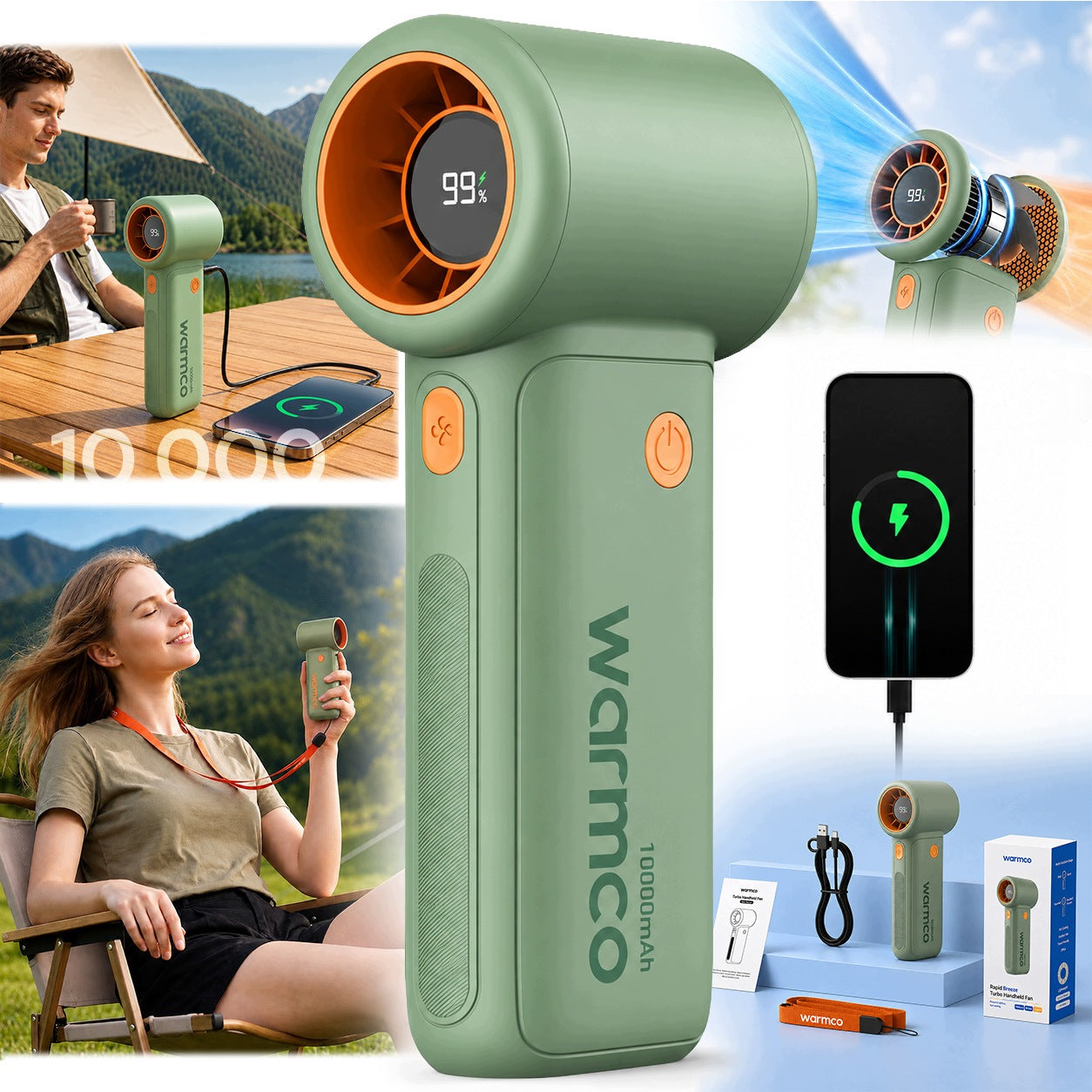 Powerful USB 15000RPM Mini Fan Handheld Cooling 10000mAh