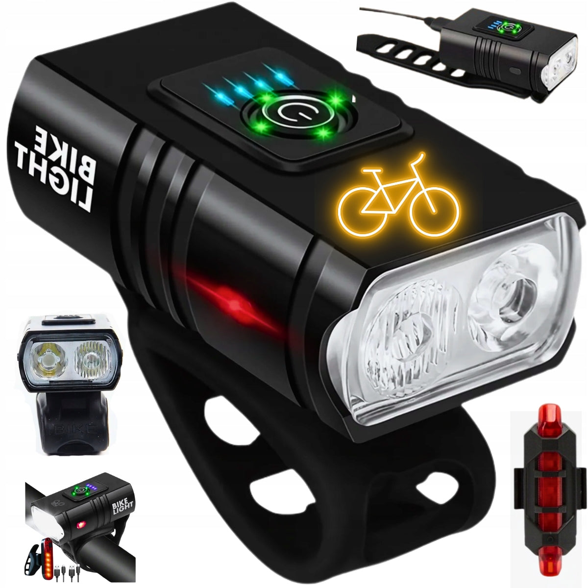 Powerful USB Rechargeable LED Bike Light 1000lm + Rear LED WATERPROOF Packaging status original