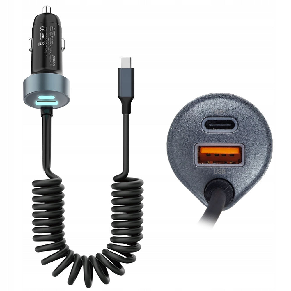 Powerful car charger POLION USB-A 2xUSB-C 65W QC3.0 PD with cable Manufacturer code PLNZ117