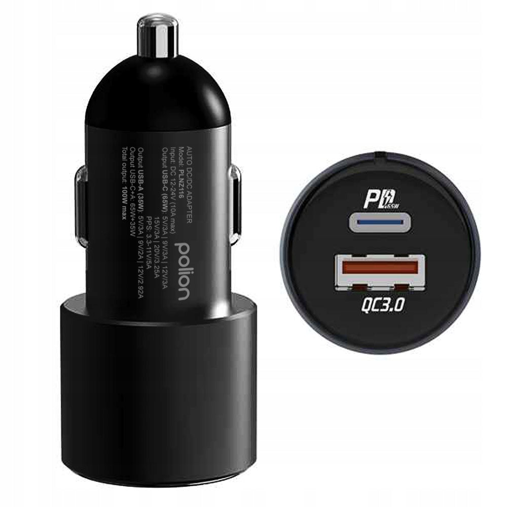 Powerful car charger POLION USB-A USB-C 100W QC3.0 PD 3A Cable length 0 m