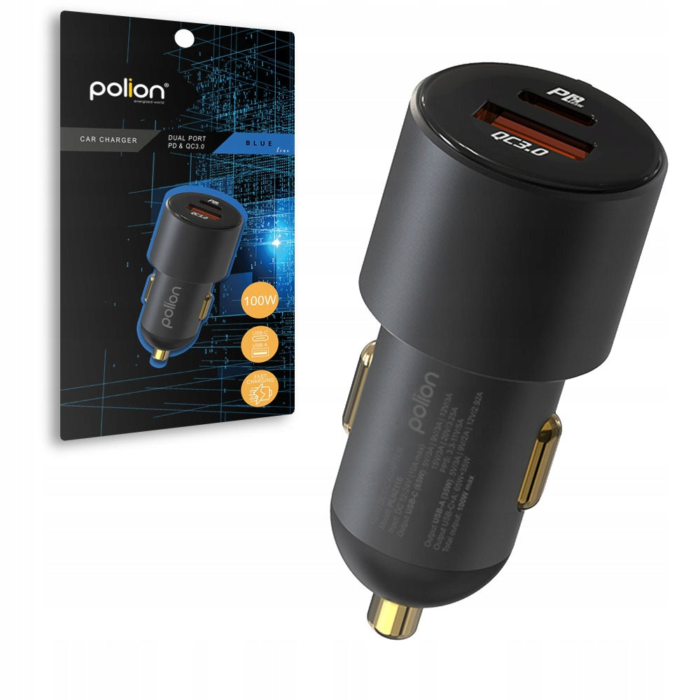 Powerful car charger POLION USB-A USB-C 100W QC3.0 PD 3A