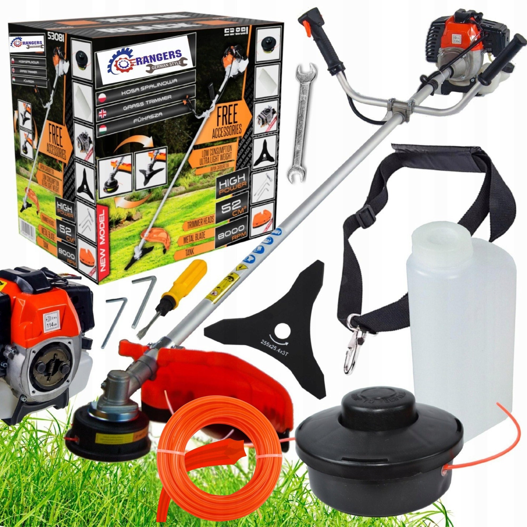 Powerful combustion scythe trimmer head 6.1 HP accessories RANGERS