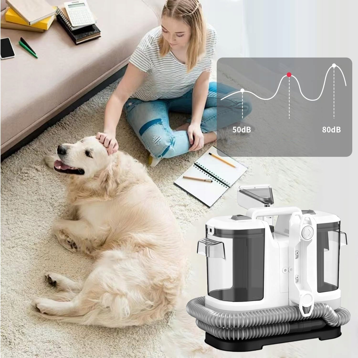 Powerful wet and dry washer for scrubbing carpets and sofas 1.8L 450W 12Kpa Dominant color white
