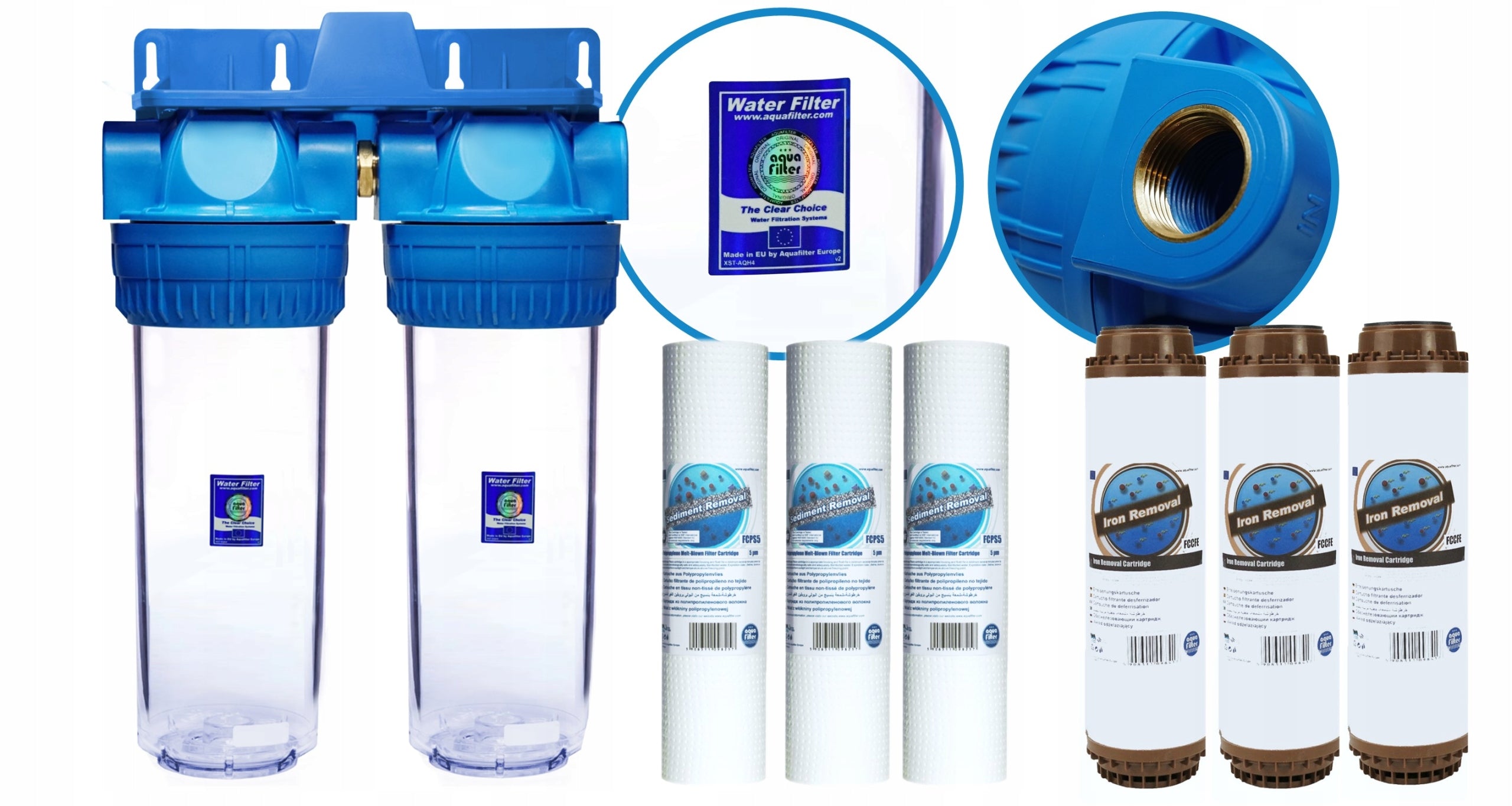Pre-Filter 2 DEGREE Mechanical Iron Remover Whole House Body + Cartridges Brand Aquafilter