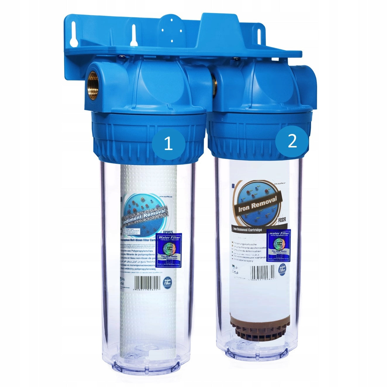 Pre-Filter 2 DEGREE Mechanical Iron Remover Whole House Body + Cartridges Manufacturer code 2-STOPNIOWY FILTR NARUROWY AQUAFILTER