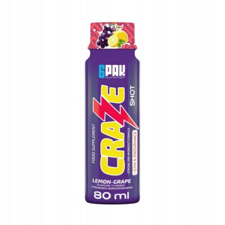 Pre-workout 6PAK Craze Shot 80ml shot grape - lemon