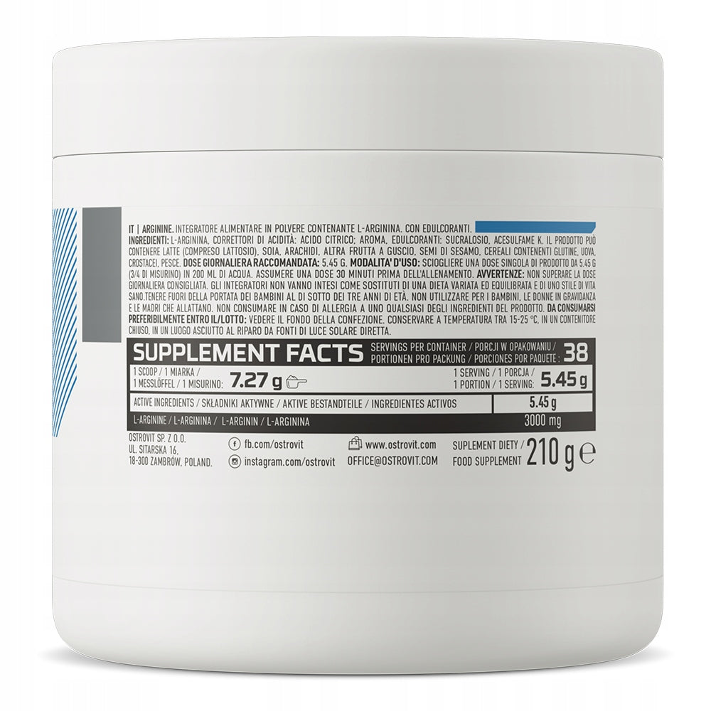 Pre-workout Conditioner OstroVit Arginine Lemon Flavour 210 g Expiration date at least 1 year from the date of purchase