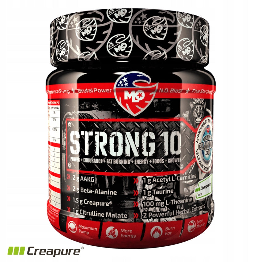 Pre-workout MLO Strong 10 + Creatine + AAKG Green Apple – 454g