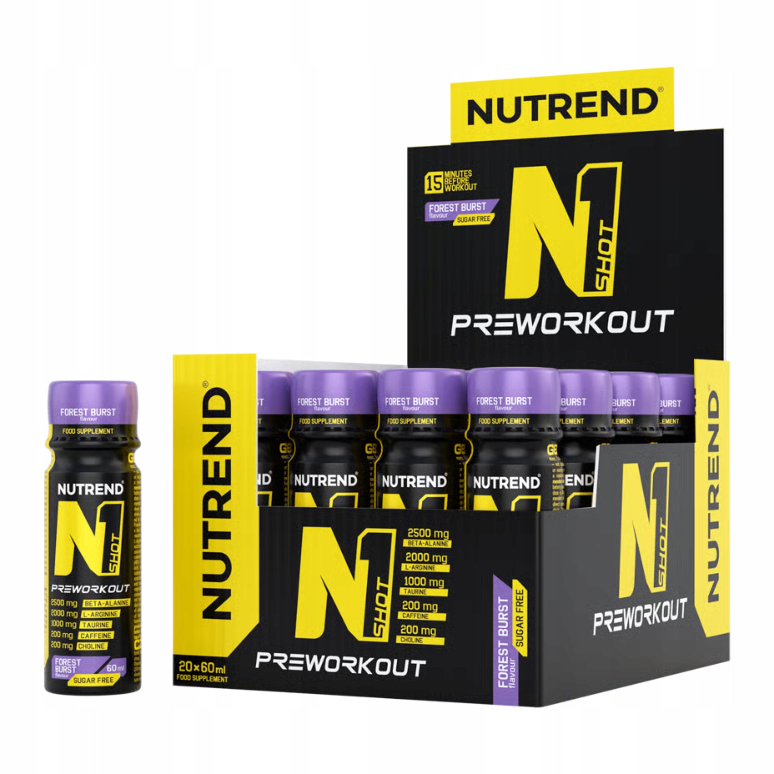 Pre-workout NUTREND N1 Shot 20x60ml Beta-Alanine Caffeine 200mg Liquid