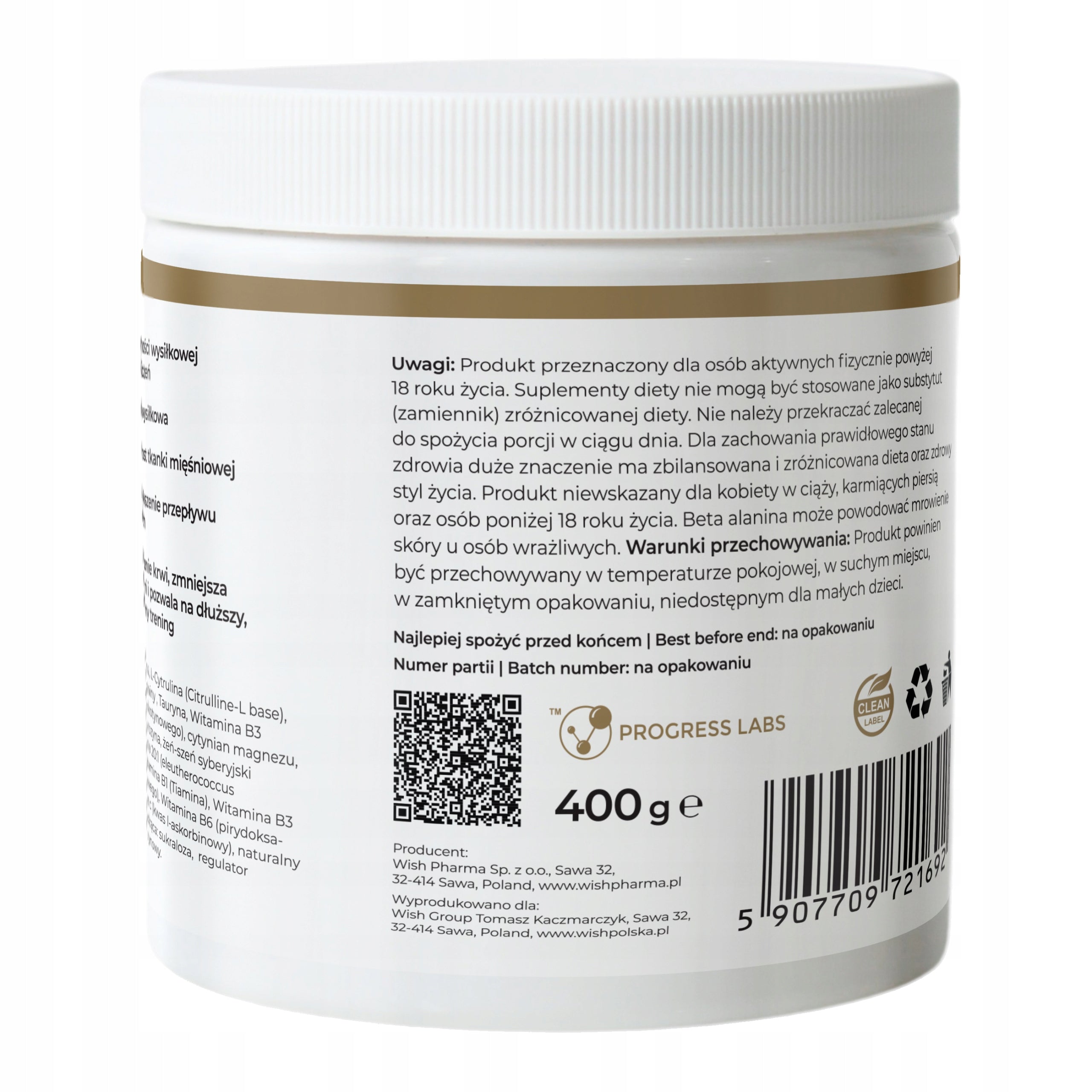 Pre-workout conditioner PRE WORKOUT BOOSTER powder 400g taste ENERGIZER Brand Progress Labs