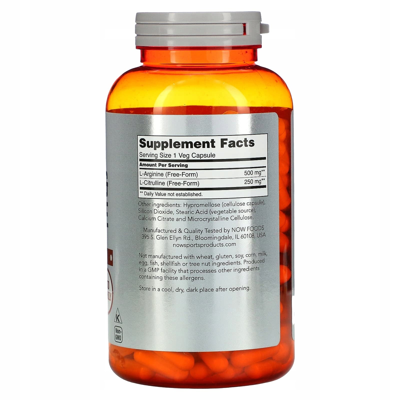 Pre-workout supplement Now Foods L-arginine L-citrulline capsules 240 pcs. Brand Now foods