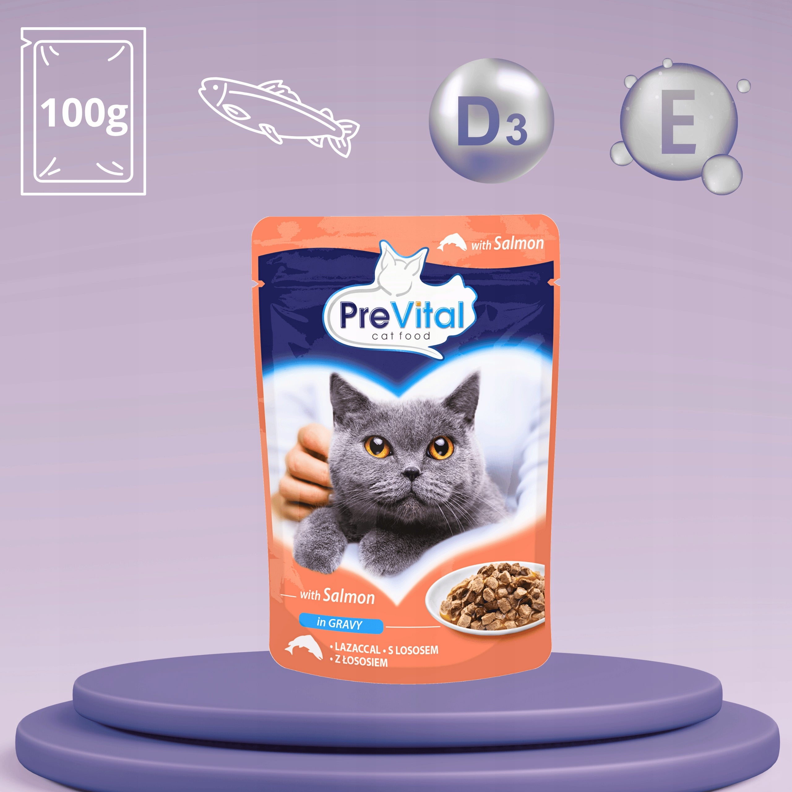 PreVital wet cat food sachet with salmon in sauce 100g Brand Prevital