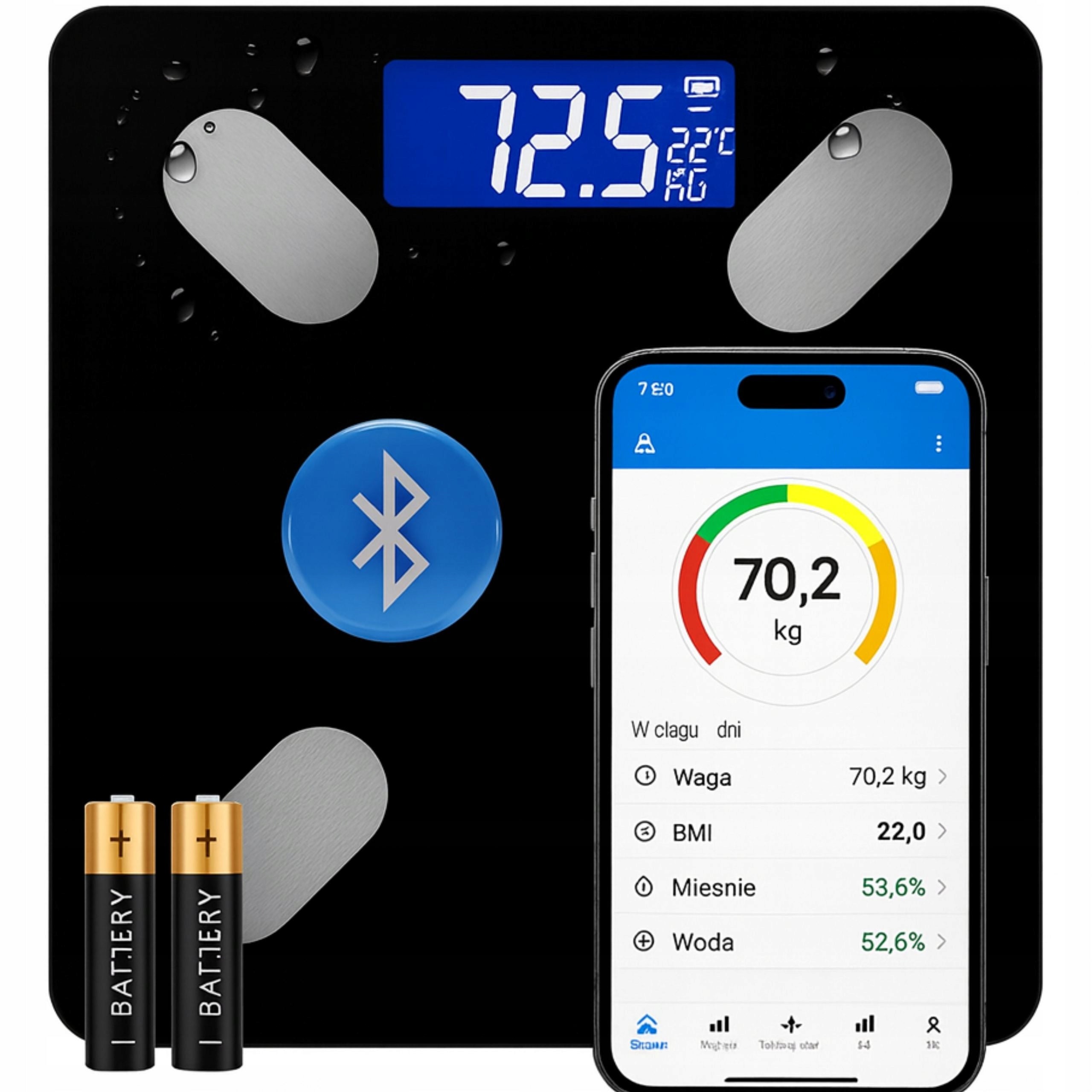 Precision Bathroom Scale 180kg Electronic SMART BMI 25in1 Application PL