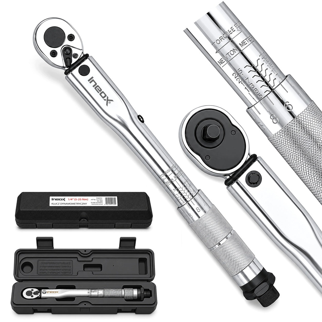Precision Torque Wrench 1/4 5-25 Nm Rattle Case Wheel Lock