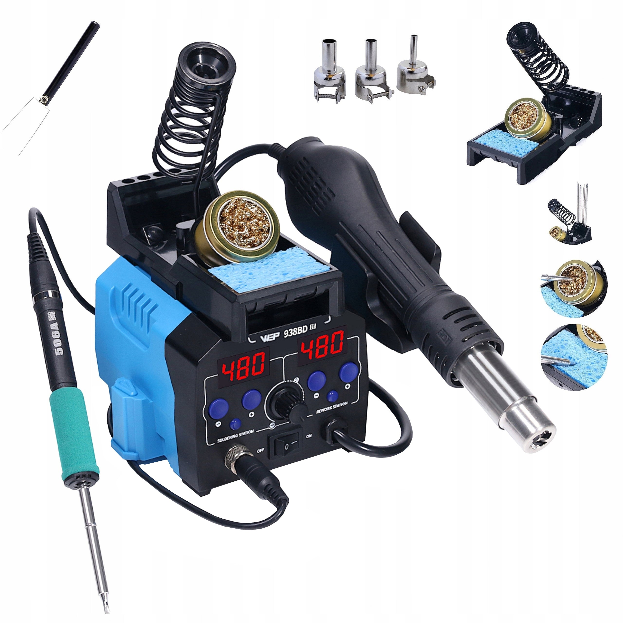 Precision soldering station HOTAIR WEP 938BD-III 775W 2in1 HOT AIR tip T12 Packaging status original