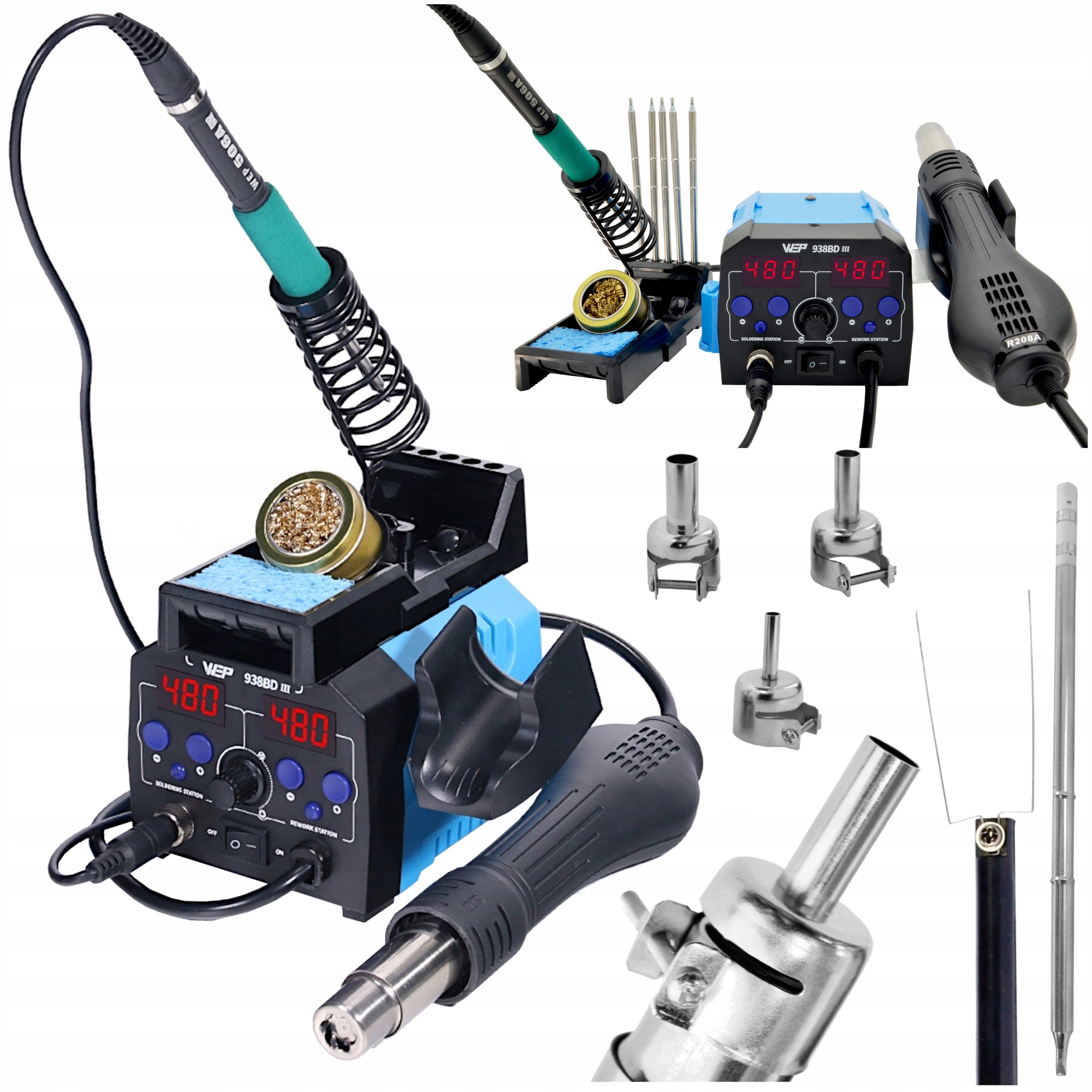 Precision soldering station HOTAIR WEP 938BD-III 775W 2in1 HOT AIR tip T12