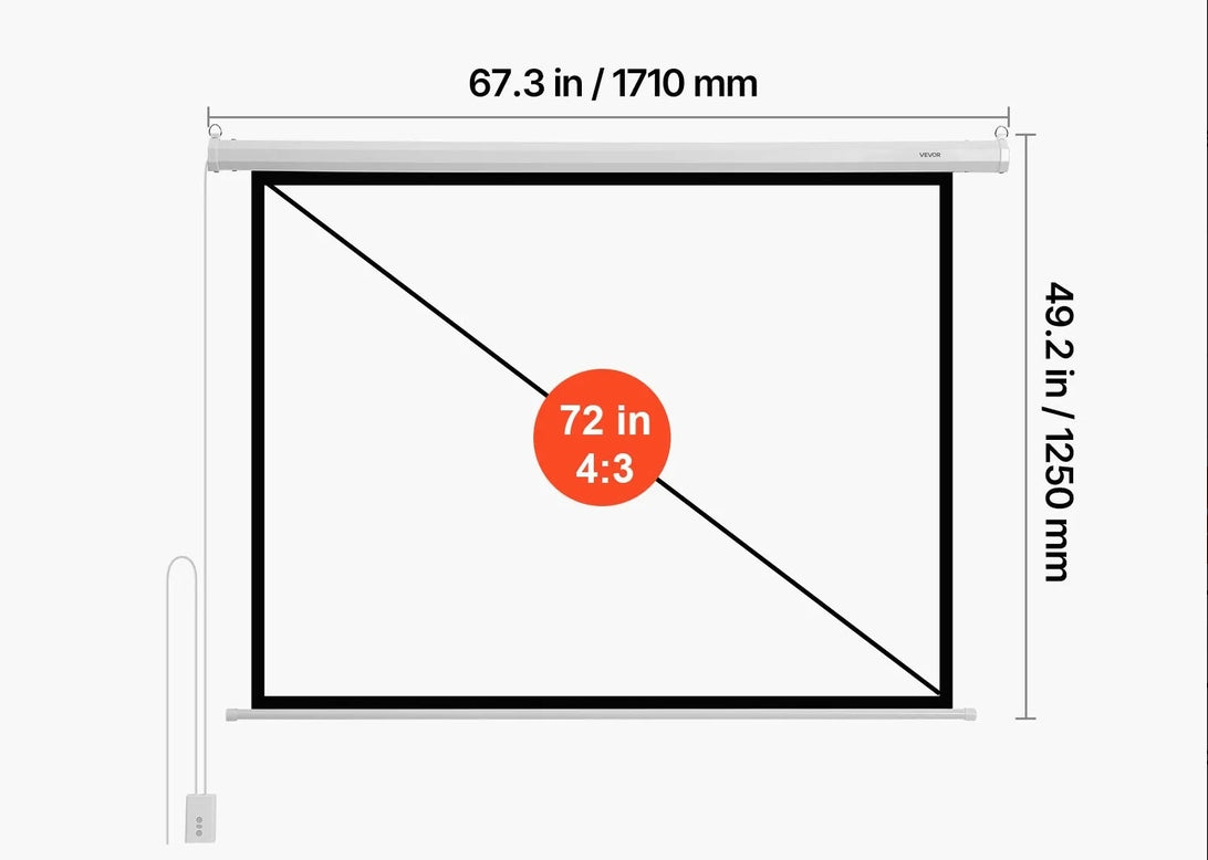 Premium Electric Projection Screen Wall Mounted Remote Control 72 Inch 4:3 Full HD Model 5907021479028