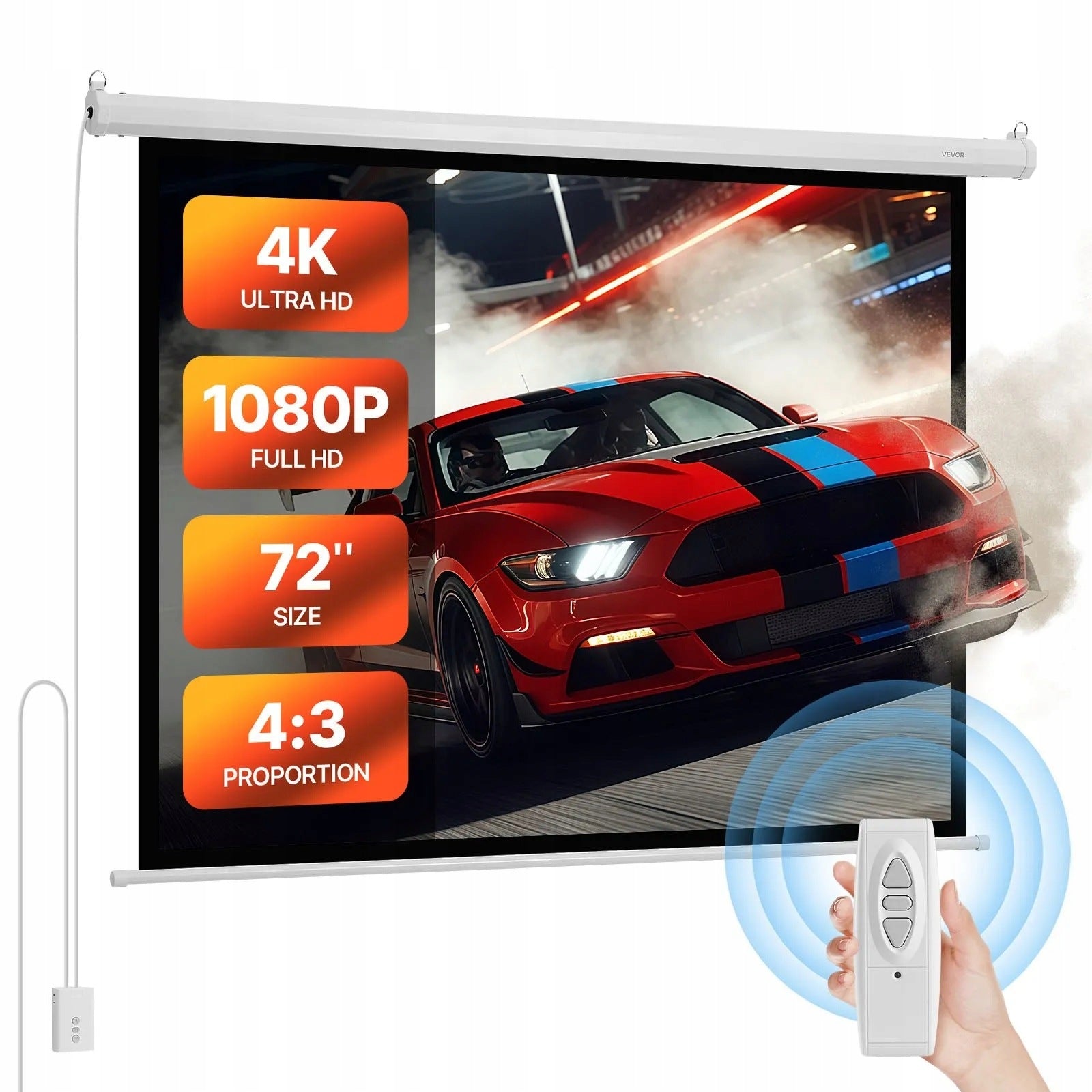 Premium Electric Projection Screen Wall Mounted Remote Control 72 Inch 4:3 Full HD