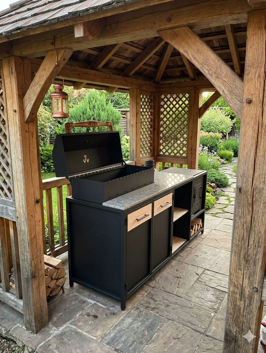 Premium Garden Kitchen – Grill Loft + Oven – Stone Countertop – 5mm Steel Packaging status original